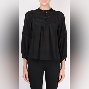 Ulla Johnson Barbara 100% Silk Lace Flowy Black Blouse Women Size 4
